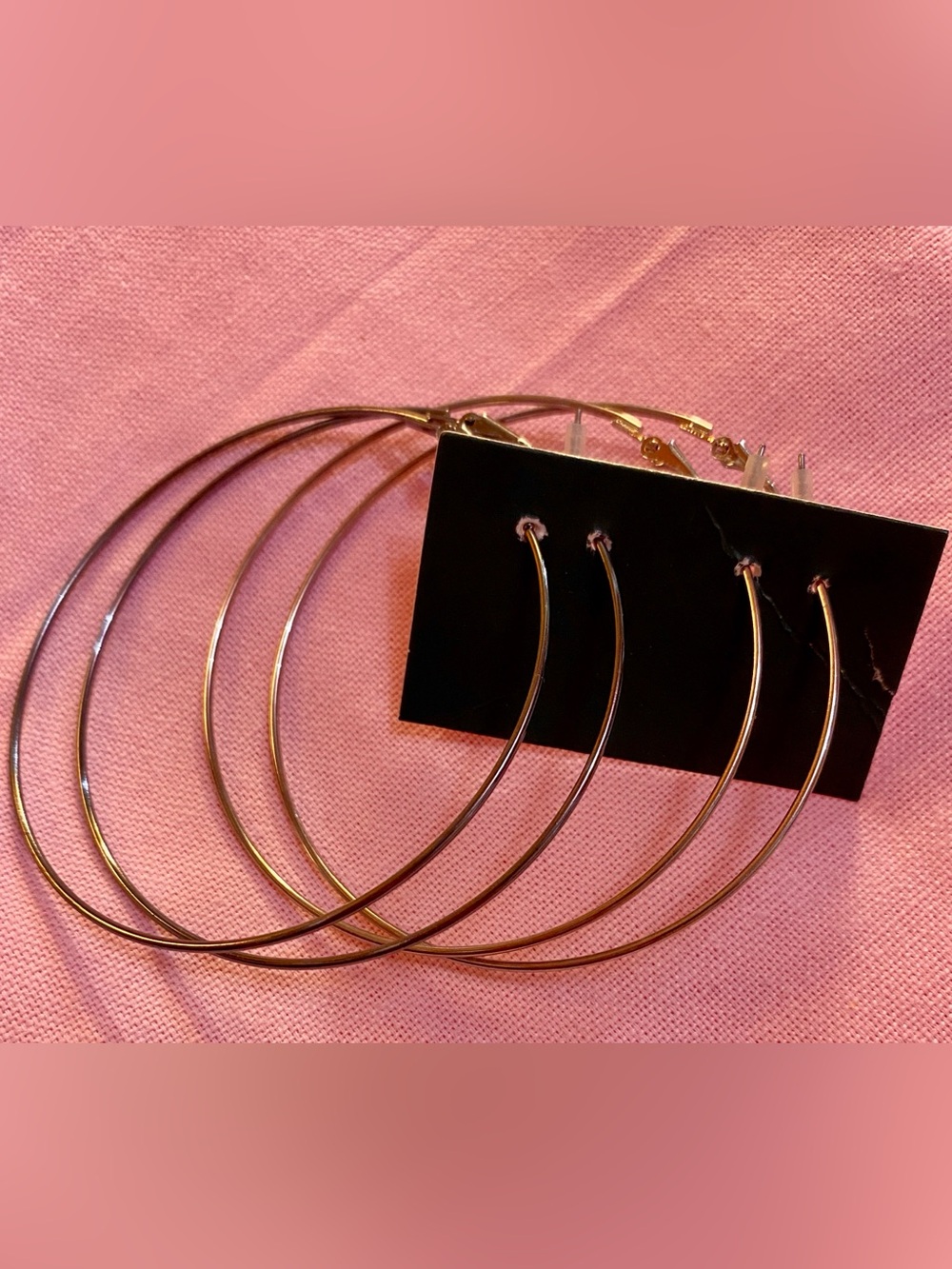 Silver and Gold Pair Hoop Earrings Secure Lightweight Thin Style 2.65” Wildfable
